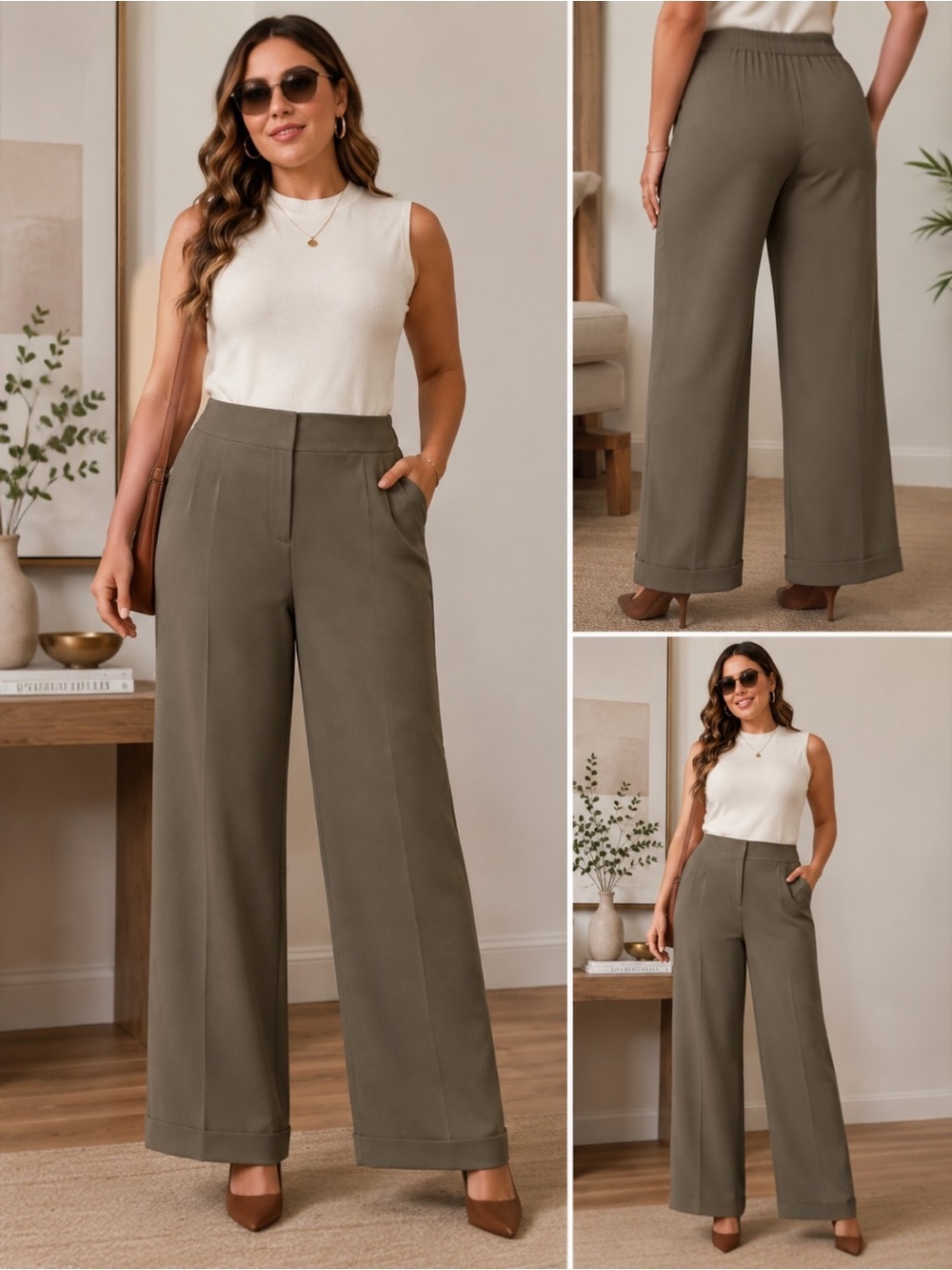 Jones New York Woman 16W NWT Taupe Wide Leg Cropped Dress Pants Career Trouser